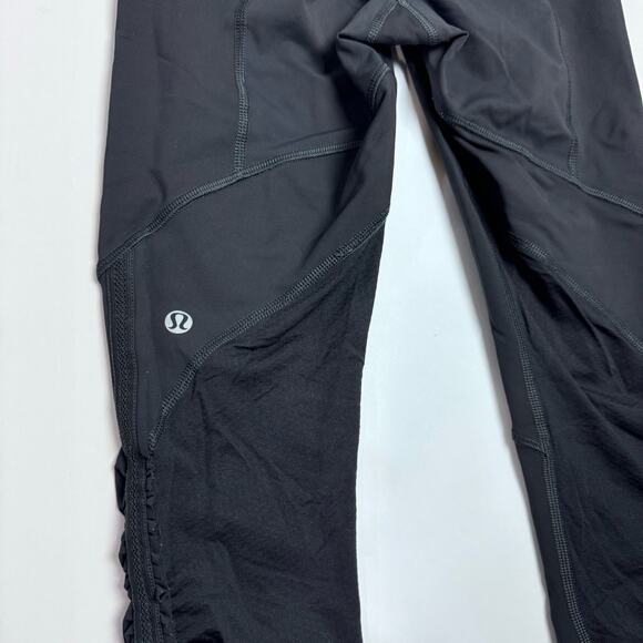 Lululemon Run For Your Life Crop Size 2 Running Leggings Deep Coal Space Red - Picture 7 of 14